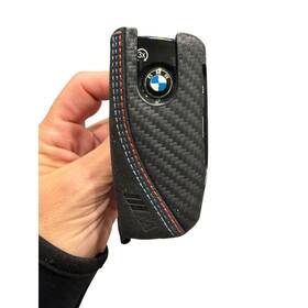 82295a56c32 Bmw M Performance Carbonfiber Key Fob Case Cover Black Suede Tri-color Stitching