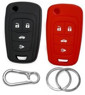 Ch-2-bl-red Clicknfit 2-pack Soft-touch Silicone Key Fob Covers 4-buttons For Chevy Black Red