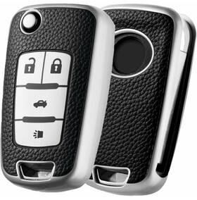 Elohei 735157500584 For Chevy Key Fob Cover Soft Tpu Stripes Case Leather Silver