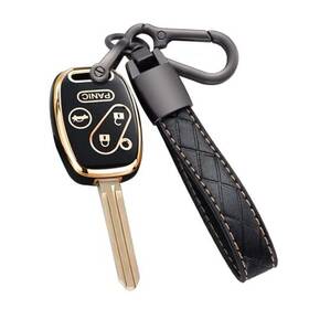 H-onda-b001 Montague Key Fob Cover For Honda With Leather Keychain Premium Tpu H-onda-b Black