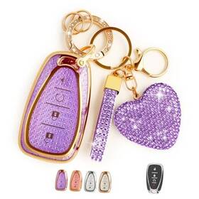 015-no-kstpuz-chvy-a-4 Nomiyo Key Fob Cover With Diamond Compatible Chevy Equinox Malibu Camaro Purple