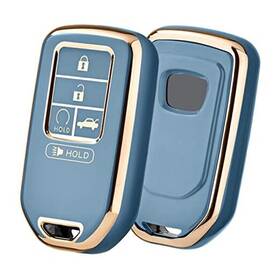 Paipaikeji 738635858825 For Honda Key Fob Cover Case 2015-2021 Gold Edge Blue 5 Buttons
