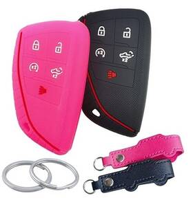 Cdlc2245 Runzuie 2pcs Silicone Smart Remote Key Fob Cover For 2024 2023 2022 Gmc Black/hot Pink