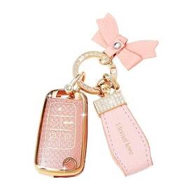 Simocky 705794505662 Fit For Gmc Buick Key Fob Cover With Diamond Keychain Compatible Pink