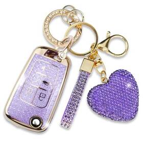 Simocky 705794507390 Fit For Gmc Buick Key Fob Cover With Diamond Keychain Purple