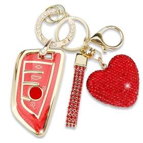 Simocky 795441464756 Key Fob Cover With Diamond Keychain Car Shell For Women Compatible Red