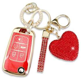 Simocky 795441465111 Key Fob Cover With Diamond Keychain Compatible Chevy Cruze Camaro Red