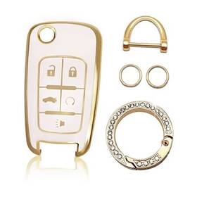 Chevrolet-a11j5-vrasly Vrasly Compatible With Chevy Key Fob Cover Keychain Lanyard Soft Tpu Keys White