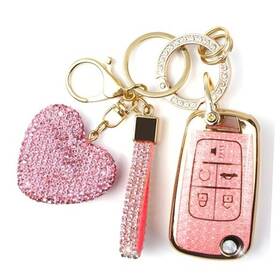 Yikecase 705794506201 Key Fob Cover With Diamond Keychain For Women Car Holder Pink-heart