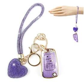 Yikecase 705794506256 Key Fob Cover With Diamond Keychain For Women Car Shell Compatible Purple