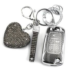 Yikecase 795441441894 Key Fob Cover With Diamond Keychain For Women Car Holder Black-heart