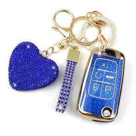 Yikecase 795441442020 Key Fob Cover With Diamond Keychain For Women Car Holder Blue-heart