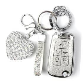 Yikecase 795441929767 Key Fob Cover With Diamond Keychain For Women Car Holder Silver-heart