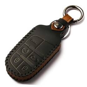 Zihafate 768825667029 Leather Car Key Fob Cover Compatible With Jeep Keyless Remote Control Black
