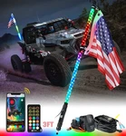 Xprite 3FT Rgb Led Spiral Whip Lights Antenna Bluetooth Remote W/flag Atv Utv. Fixed Price $57.74.