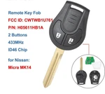 Replacement Car Remote Key Fob 2 Button 433MHZ ID46 For Nissan Micra. Fixed Price $30.43.