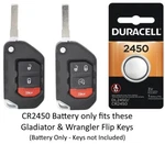 Remote Key Fob Battery Duracell CR2450 Fits Jeep Gladiator & Wrangler Flip. Fixed Price $10.79.