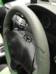 Grey Perforated Leather Steering Wheel Cover Fits Vw Passat B6 Green Double Stch. Fixed Price $45.38.